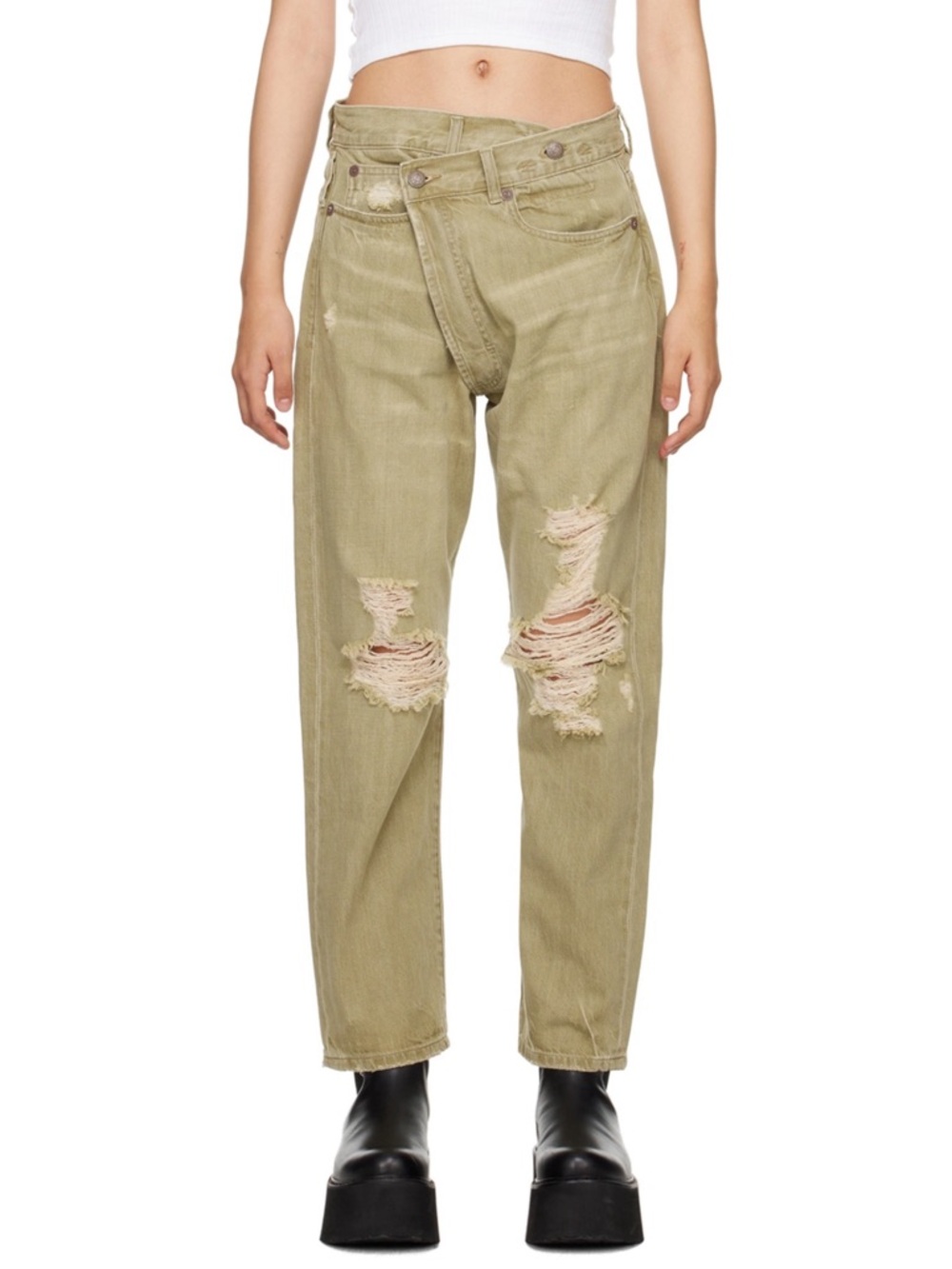 R13 Crossover Distressed Moss Green Jeans